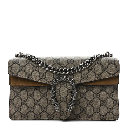 Gucci GG Supreme Monogram Suede Crystal Small Dionysus Shoulder Bag Beige Ebony Taupe 1 of 11