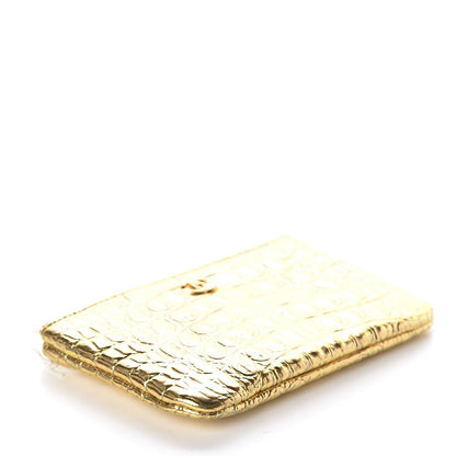 Chanel Metallic Calfskin Crocodile Embossed Cocodile Cosmetic Case Gold 4 of 8
