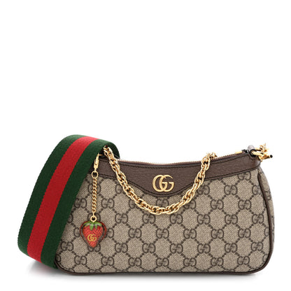 Gucci GG Supreme Monogram Textured Dollar Calfskin Web Small Ophidia GG Handbag Beige Ebony New Acero 1 of 9