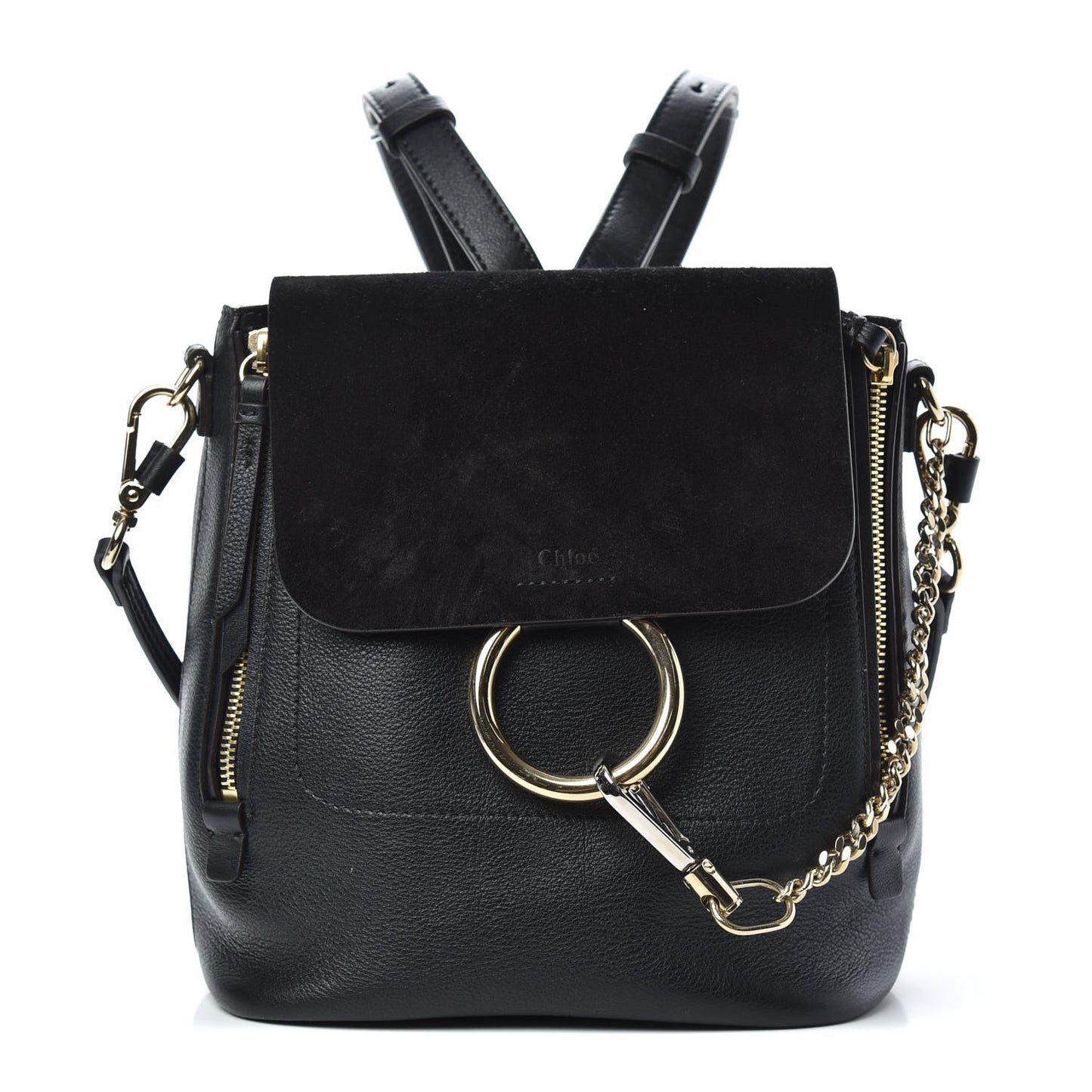 Suede Calfskin Small Faye Backpack Black