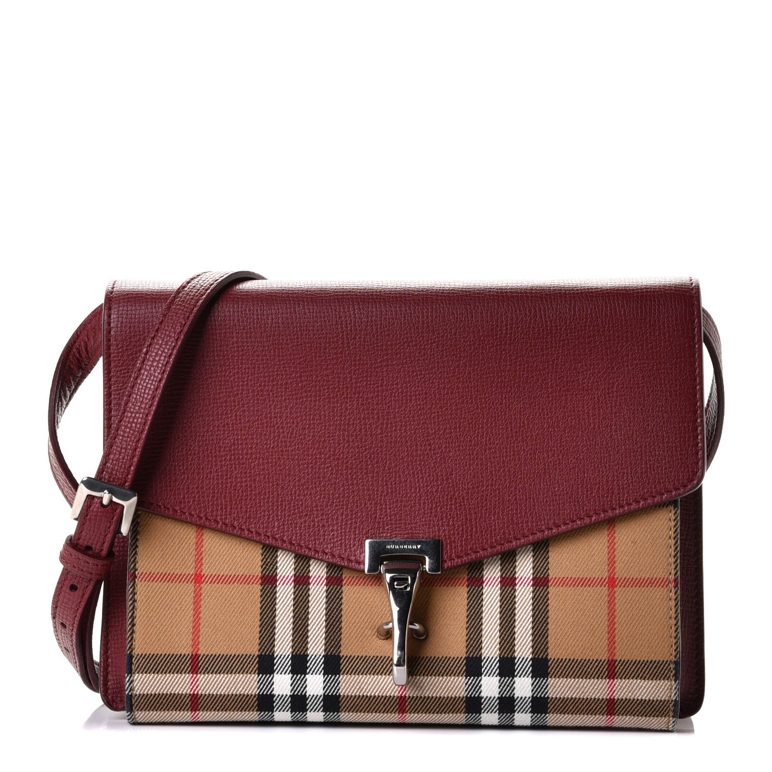 Burberry Grainy Calfskin Vintage Check Small Macken Crossbody Bag Crimson 1 of 6