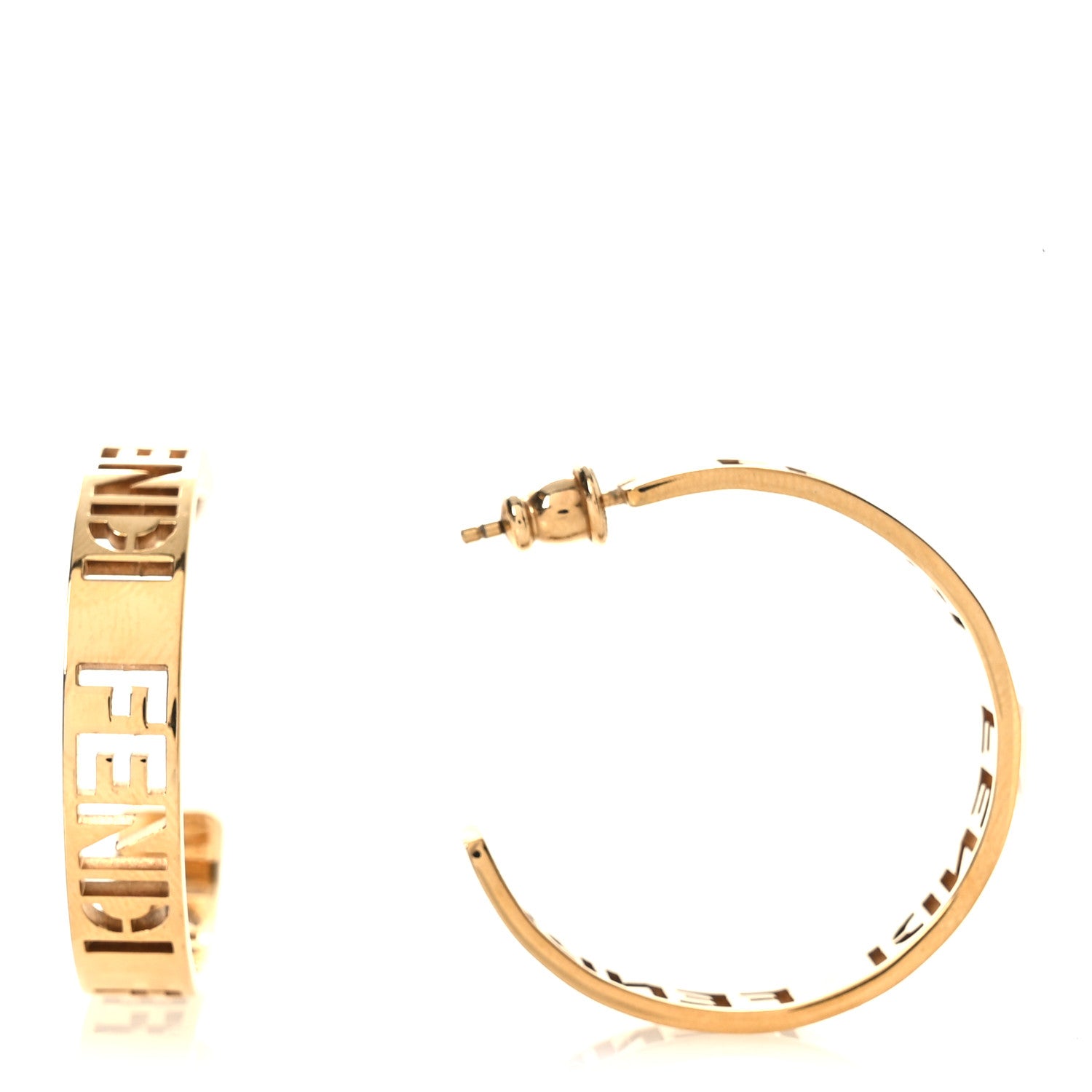 Fendi Bronze Small Signature Hoop Earrings Gold 1 of 4