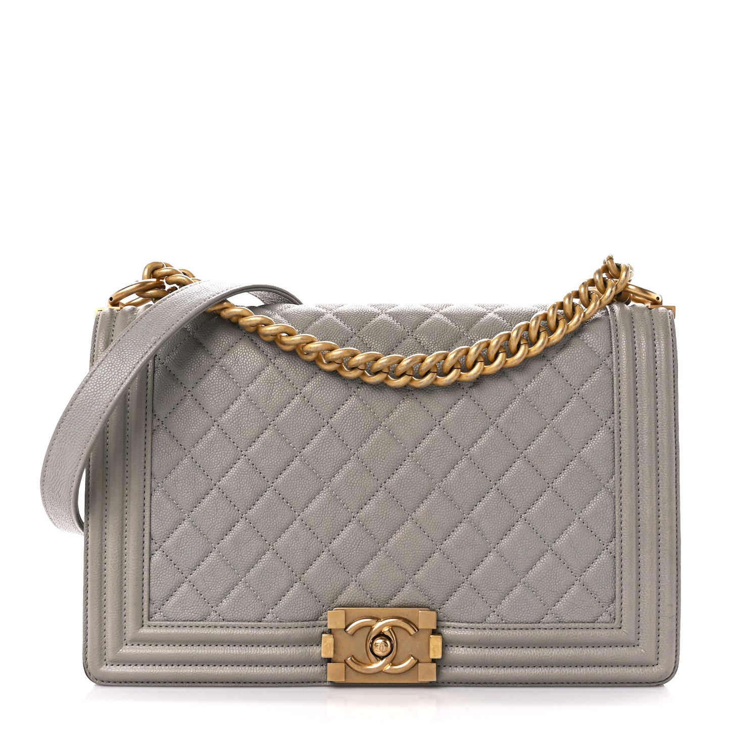 Caviar Quilted New Medium Boy Flap Grey
