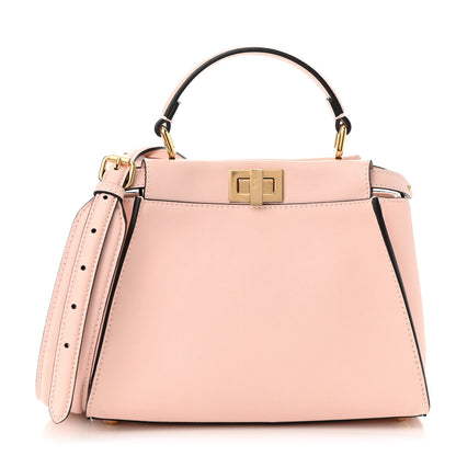 Fendi Vitello Seta Canvas FF Embroidered Mini Peekaboo Iconic Satchel Rosa Confetto 1 of 10