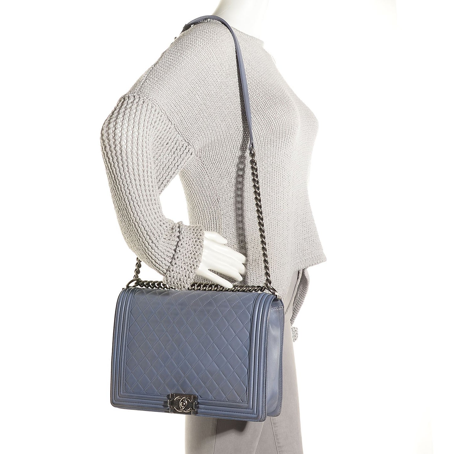 Lambskin Quilted Large Boy Flap Light Blue