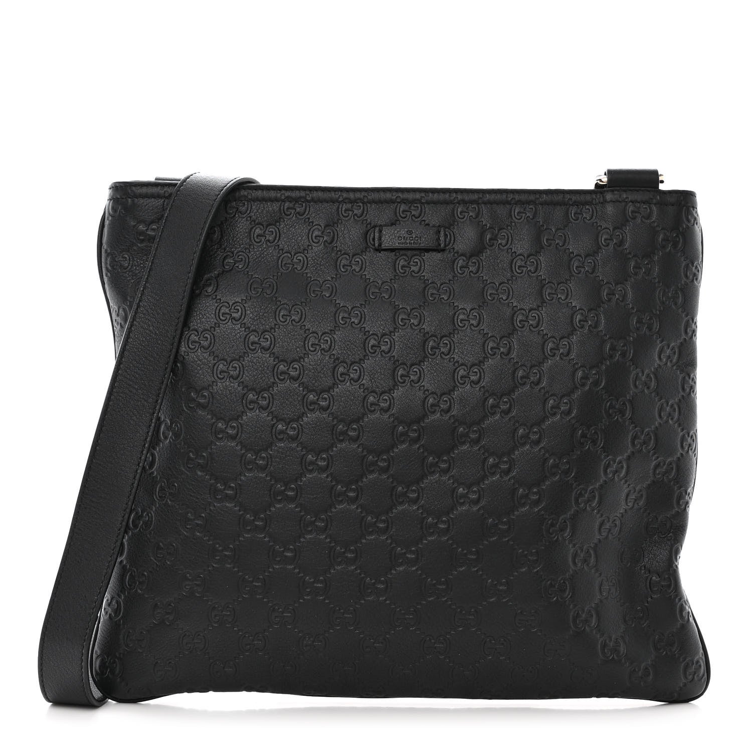 Gucci Guccissima Medium Flat Messenger Bag Black 1 of 11