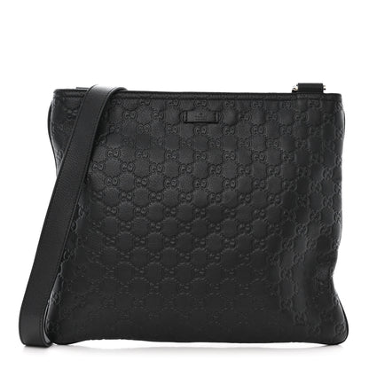 Gucci Guccissima Medium Flat Messenger Bag Black 1 of 11