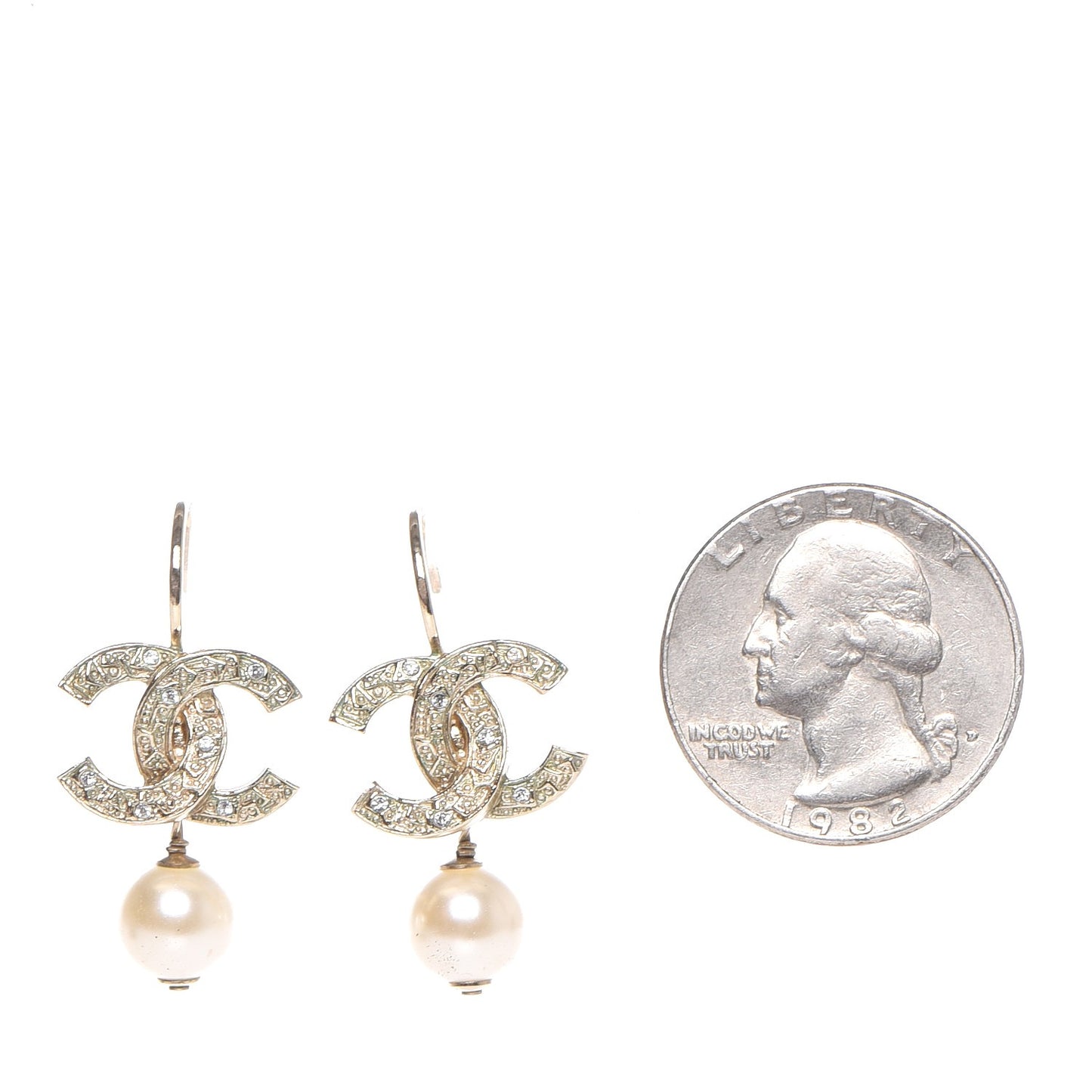 Crystal Pearl CC Drop Earrings Light Gold