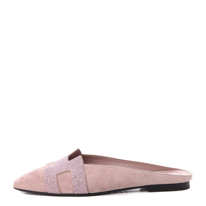 Hermes Suede Goatskin Crystal Roxane Mules 37.5 Rose 1 of 11