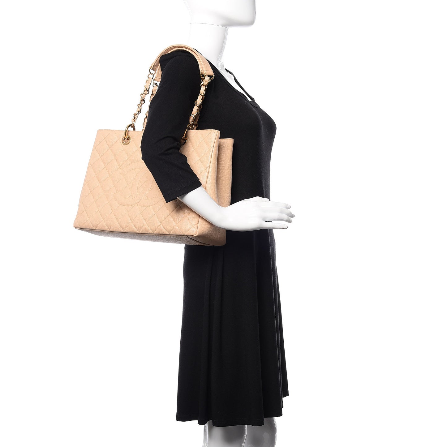 Caviar Quilted Grand Shopping Tote GST Beige