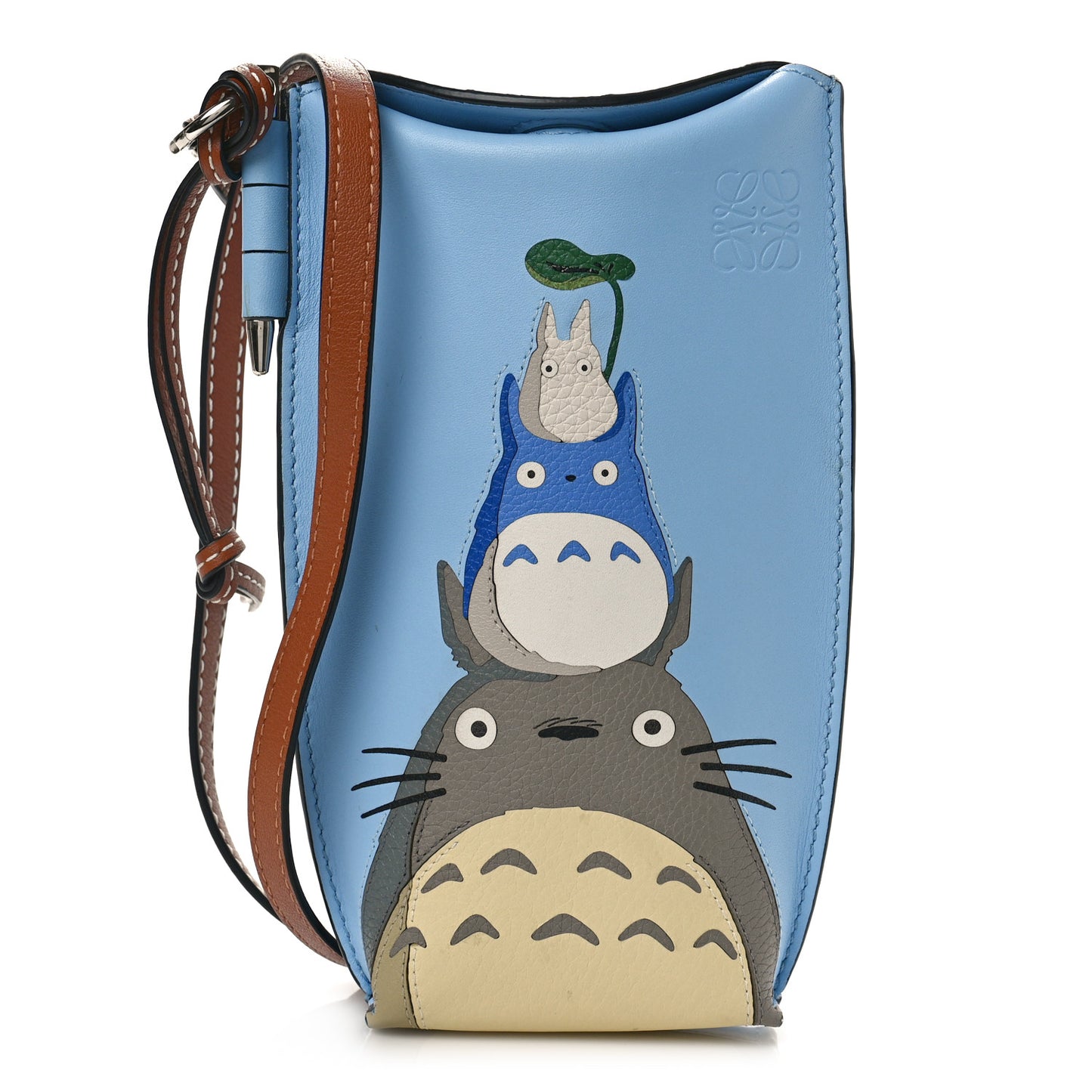 X MY NEIGHBOR TOTORO Calfskin Gate Pocket Blue Tan Multicolor
