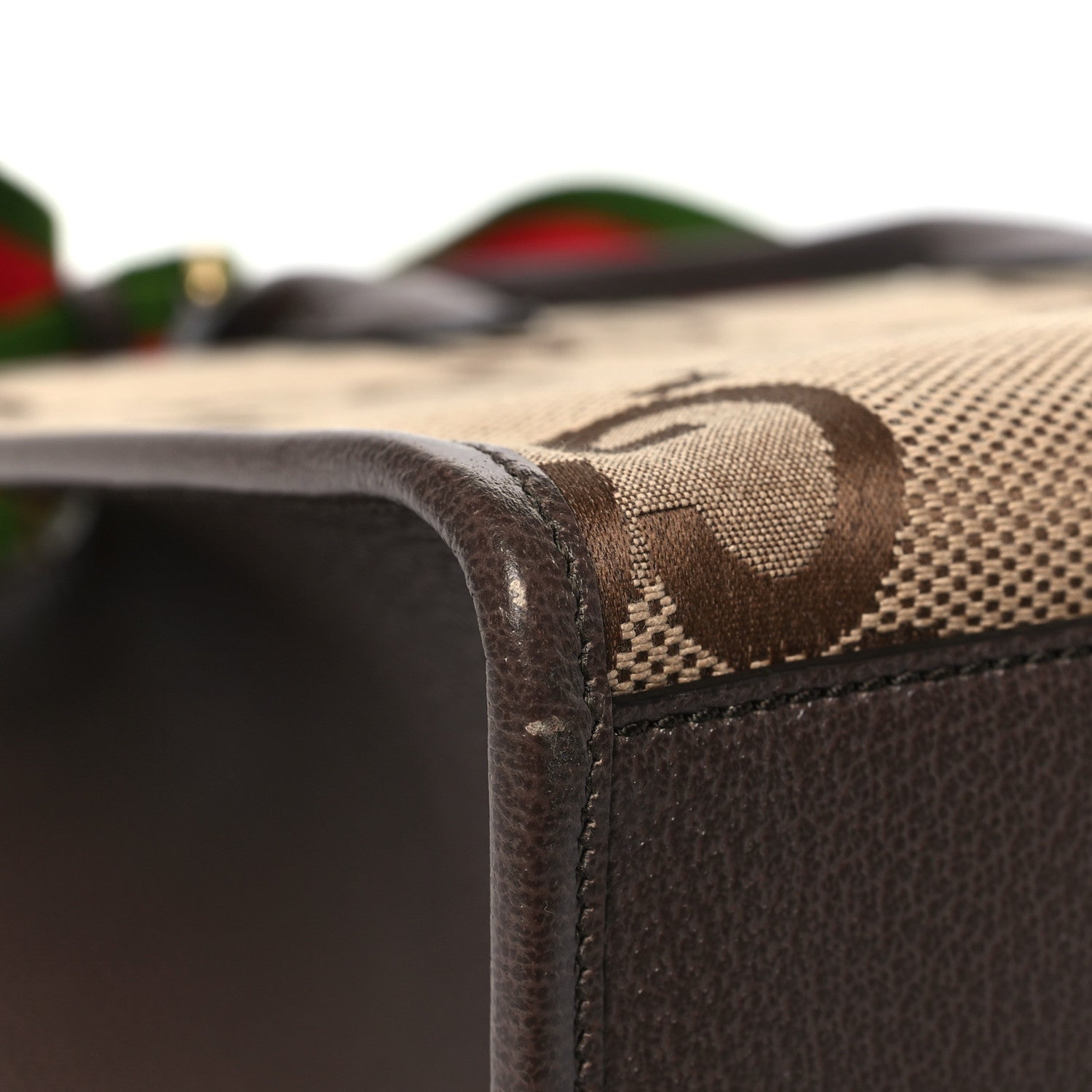 Gucci Monogram Jumbo GG Textured Dollar Calfskin Web Tote Bag Camel Ebony New Acero 11 of 12