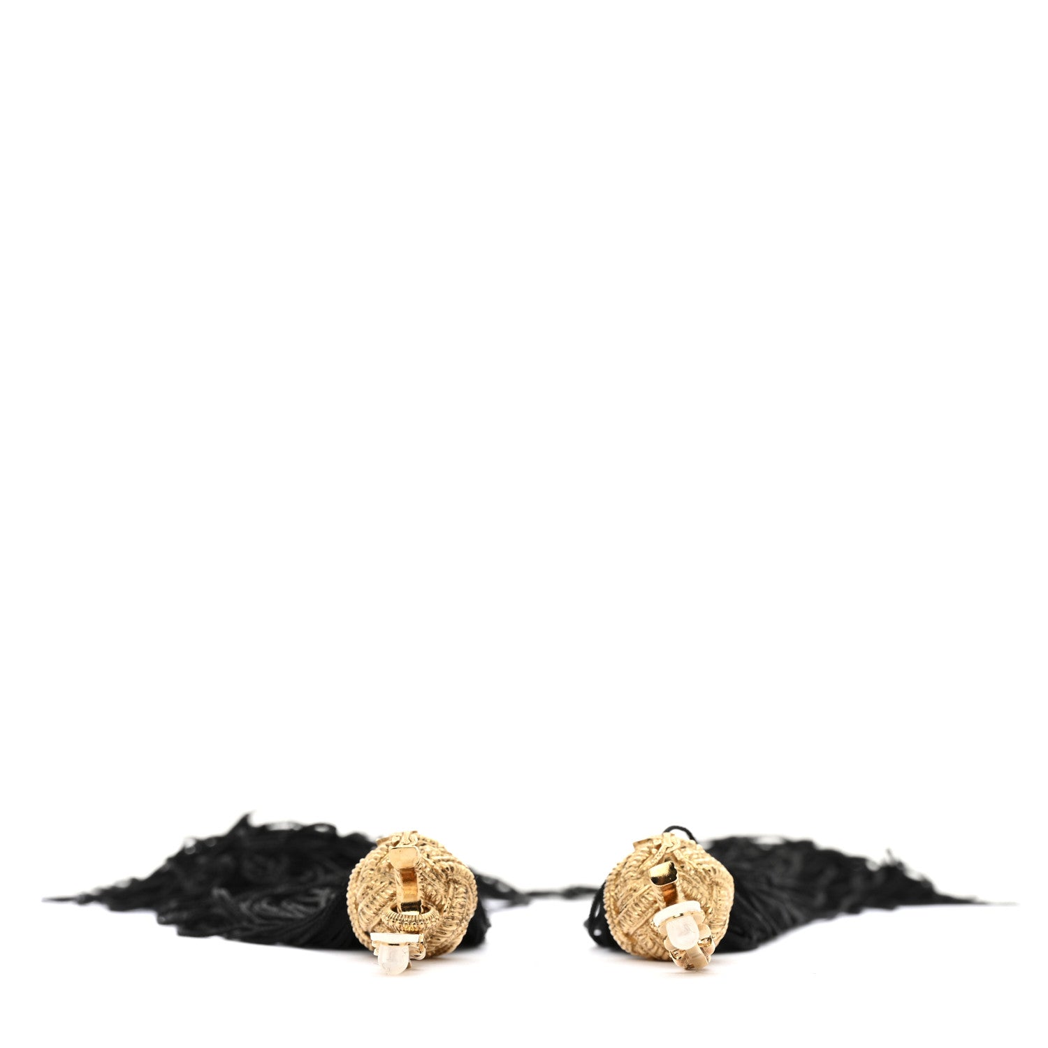 Saint Laurent Metal Knot Tassel Clip On Earrings Gold Black 3 of 4