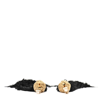 Saint Laurent Metal Knot Tassel Clip On Earrings Gold Black 3 of 4