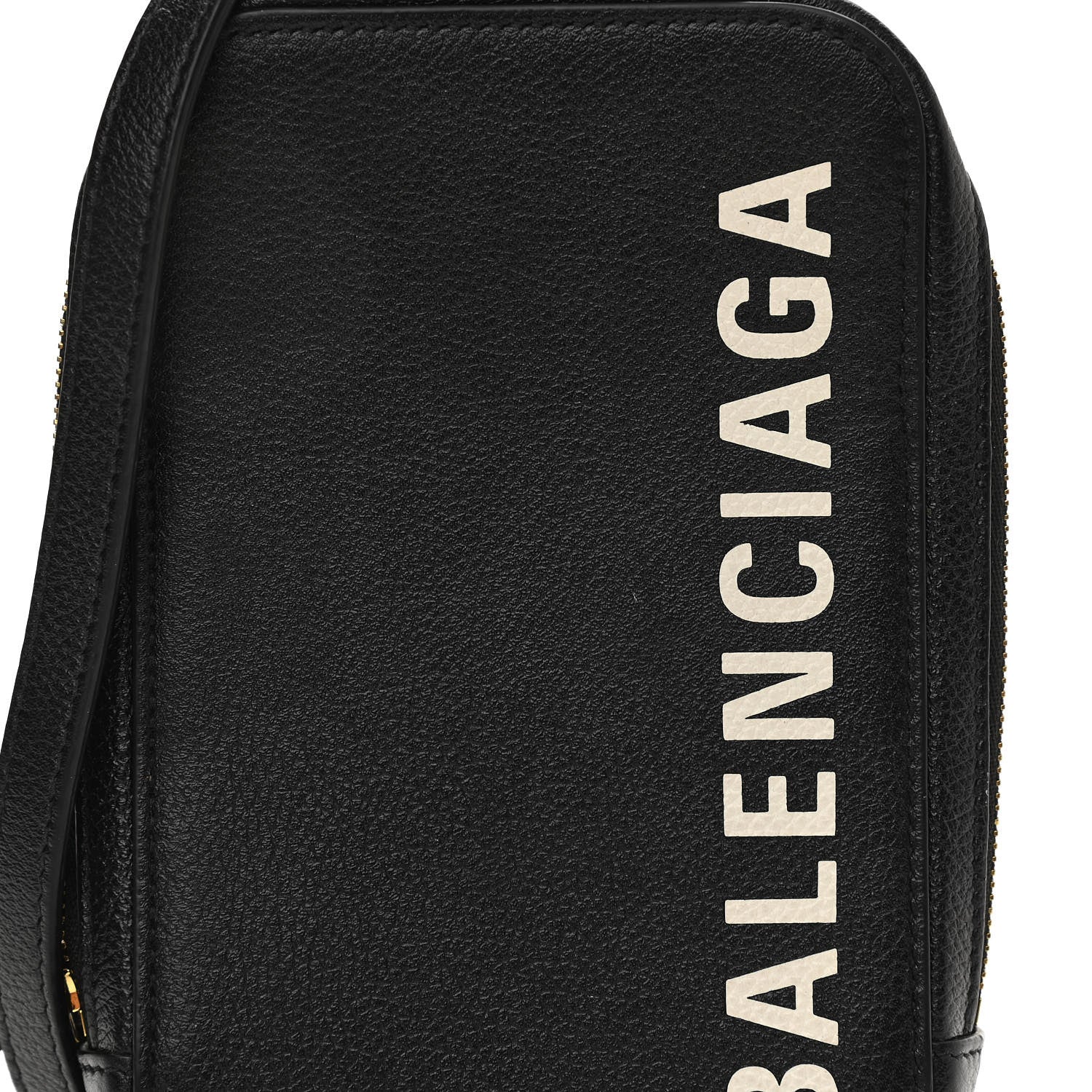 Balenciaga Grained Calfskin Logo Cash Phone Holder Bag Black White 7 of 11