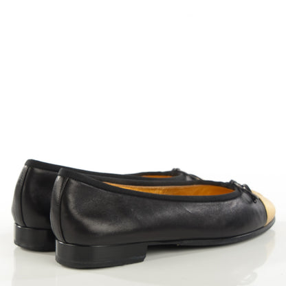 Chanel Metallic Calfskin Cap Toe Ballerina Flats 36 Gold Black 4 of 7