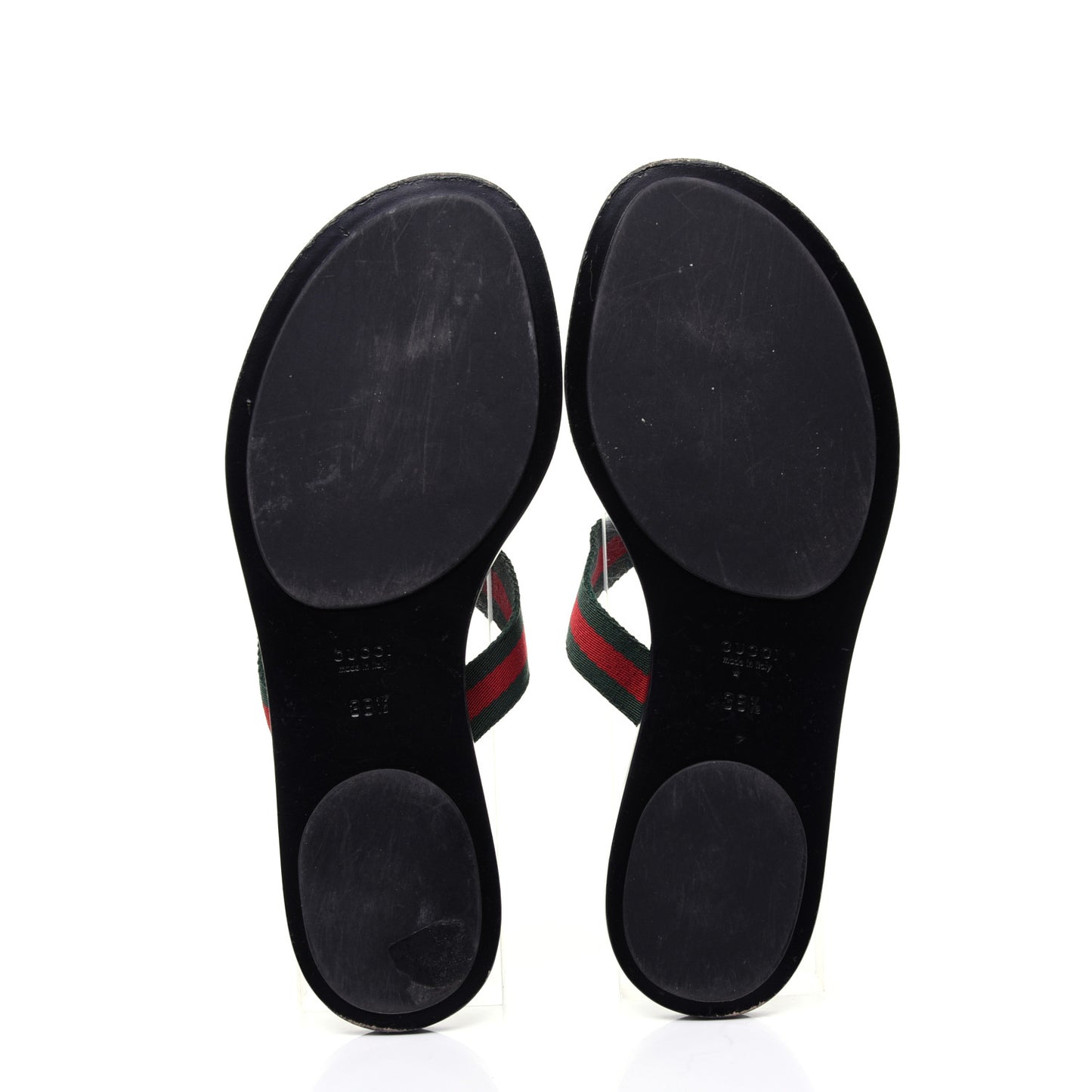 Nylon Guccissima Web Womens Thong Sandals 38.5 Green Red Black