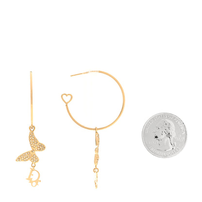 Christian Dior Metal Crystal Butterfly Logo Hoop Earrings Gold 2 of 6