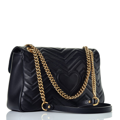 Gucci Calfskin Matelasse Medium GG Marmont Shoulder Bag Black 3 of 9