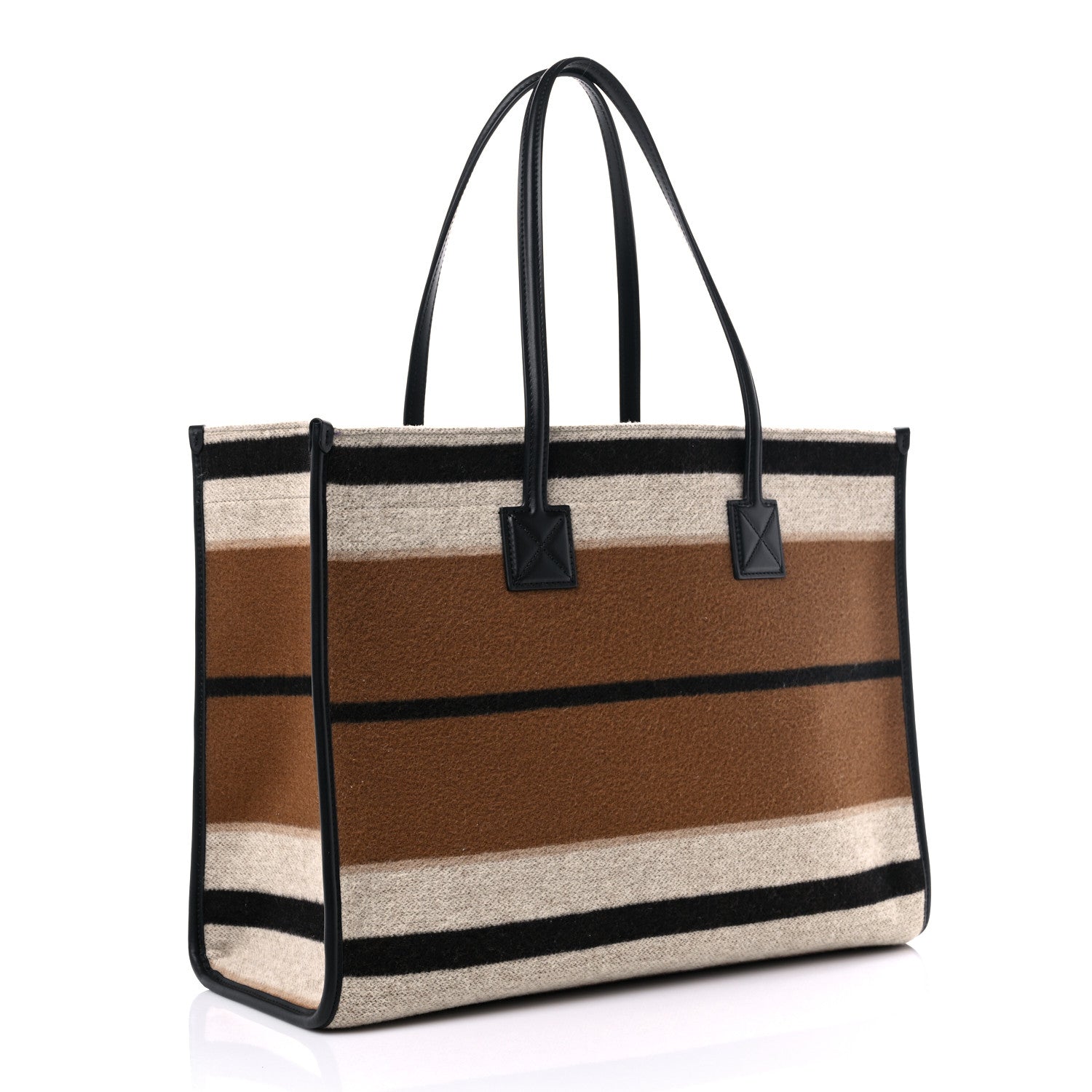 Burberry Wool Calfskin Medium Striped Freya Tote Brown 2 of 8