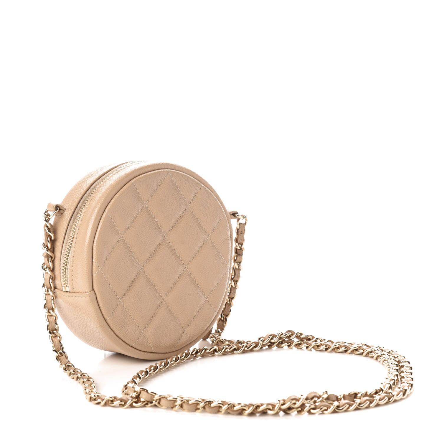 Chanel Caviar Quilted Round Clutch With Chain Beige 3 of 12