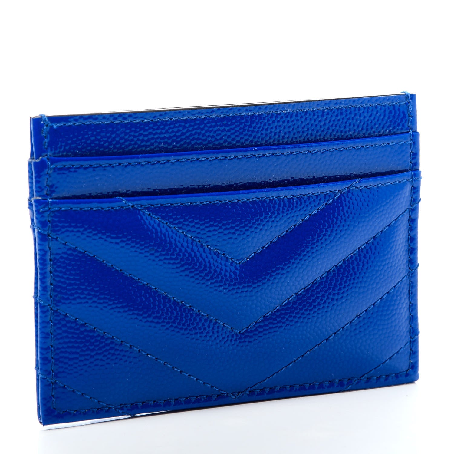 Saint Laurent Patent Grain De Poudre Matelasse Monogram Credit Card Case Blue Majorelle 3 of 8