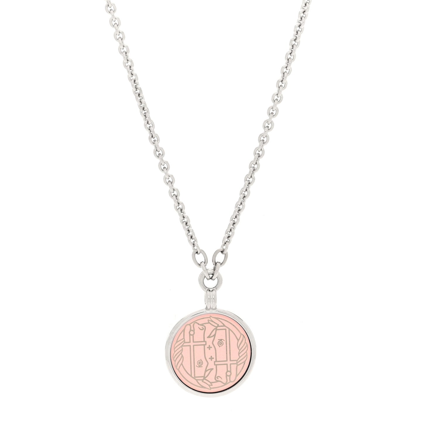 Lacquered Palladium Enamel Collier Medaille PM Necklace Rose Candeur
