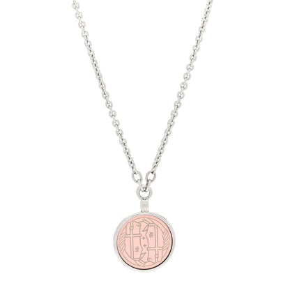 Hermes Lacquered Palladium Enamel Collier Medaille PM Necklace Rose Candeur 1 of 5