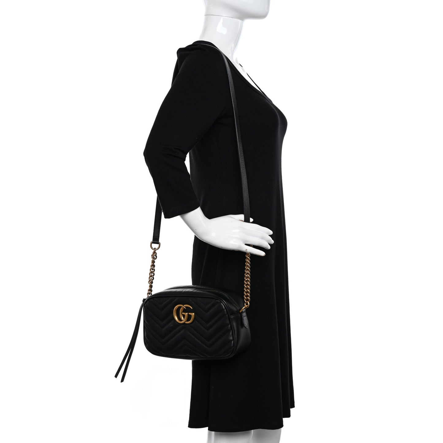 Calfskin Matelasse Small GG Marmont Chain Shoulder Bag Black