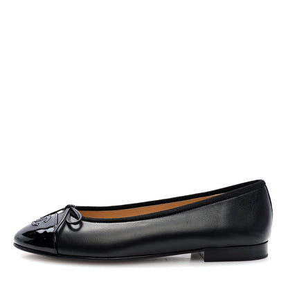 Chanel Lambskin Patent Cap Toe Ballerina Flats 37 Black 1 of 9