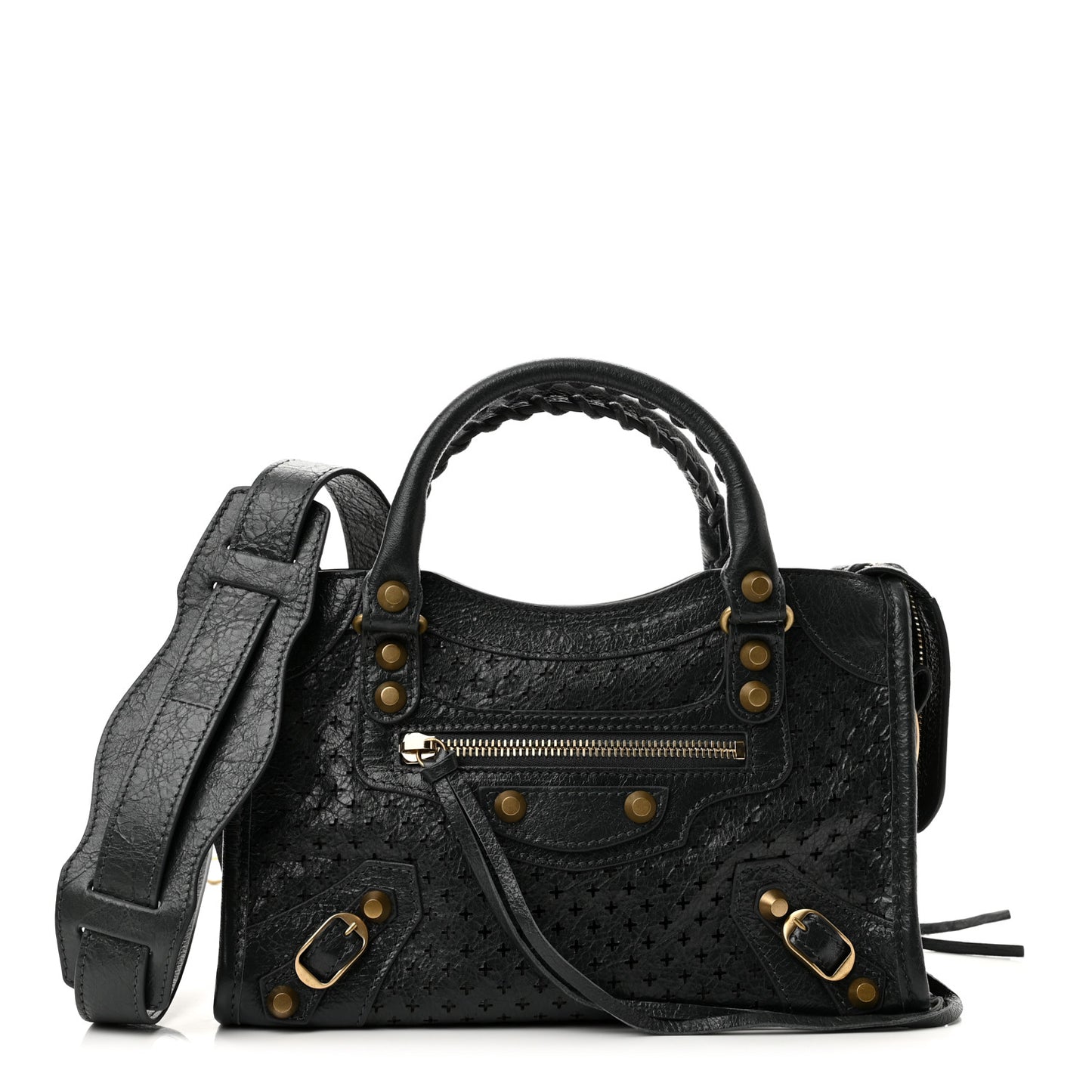 Agneau Stadio Laser Cut Cross Classic Gold Hardware Mini City Anthracite
