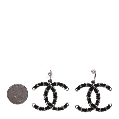 Chanel Satin CC Chain Earrings Silver Black 2 of 5