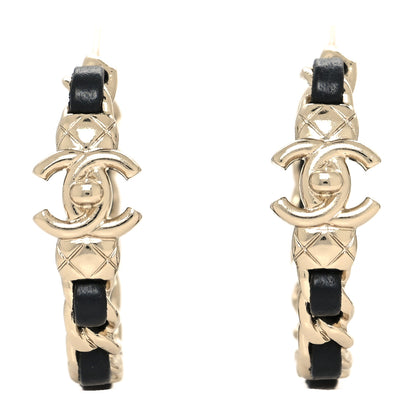 Chanel Metal Lambskin Quilted CC Turnlock Chain Hoop Earrings Gold Black 1 of 4