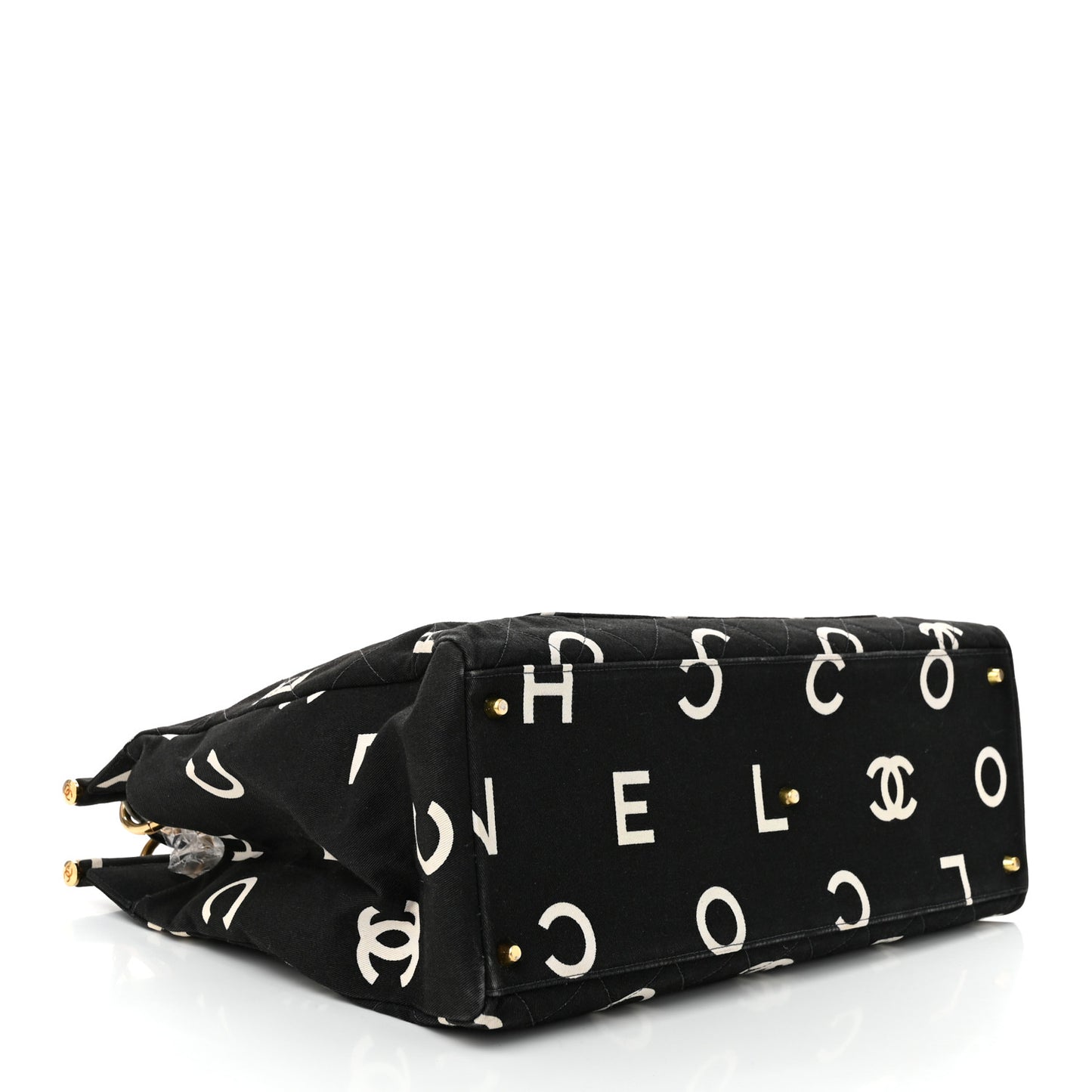 Canvas Printed Quilted Logo Tote Black White
