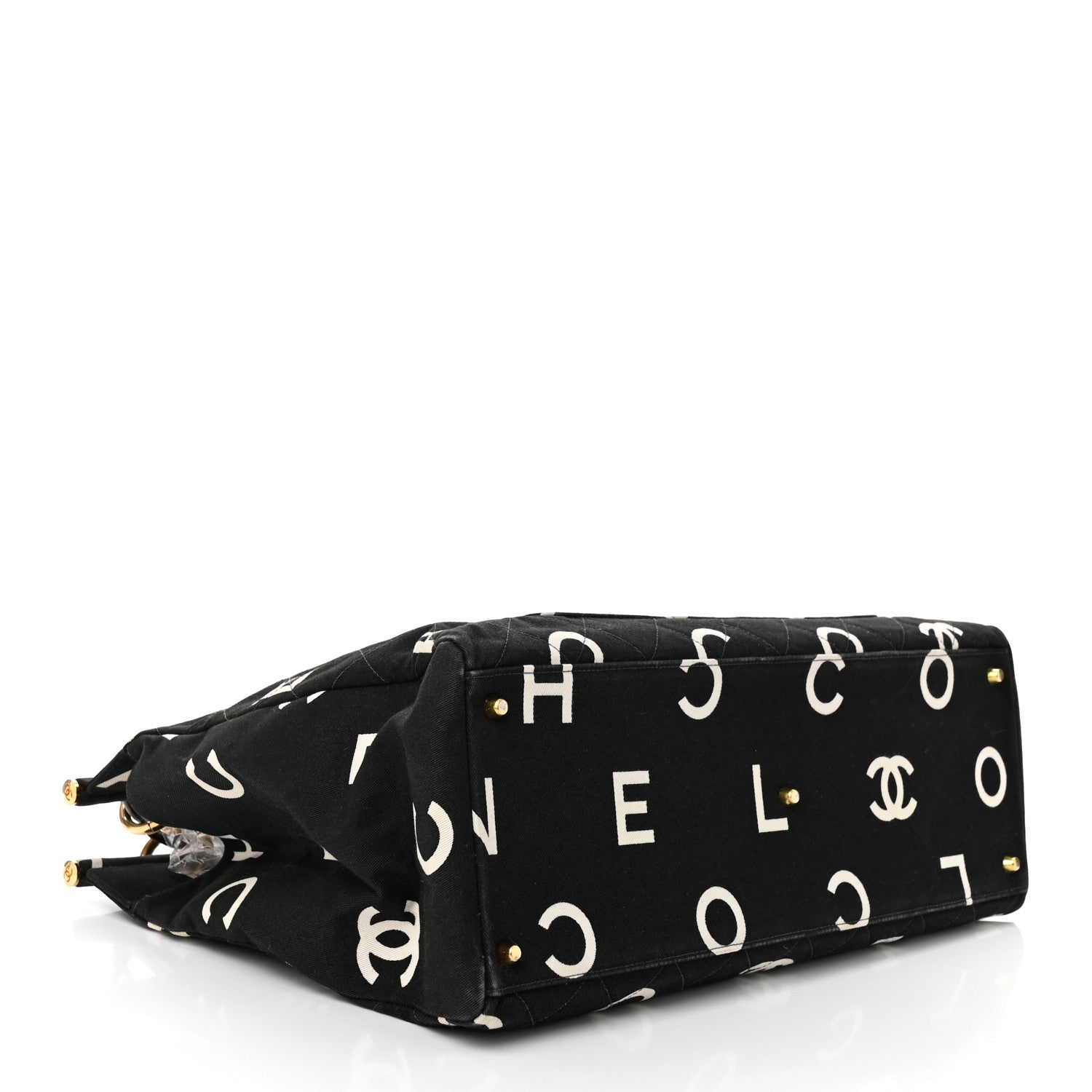 Chanel Canvas Printed Quilted Logo Tote Black White 4 of 11