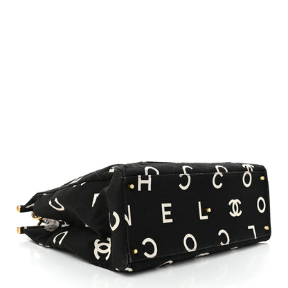 Chanel Canvas Printed Quilted Logo Tote Black White 4 of 11