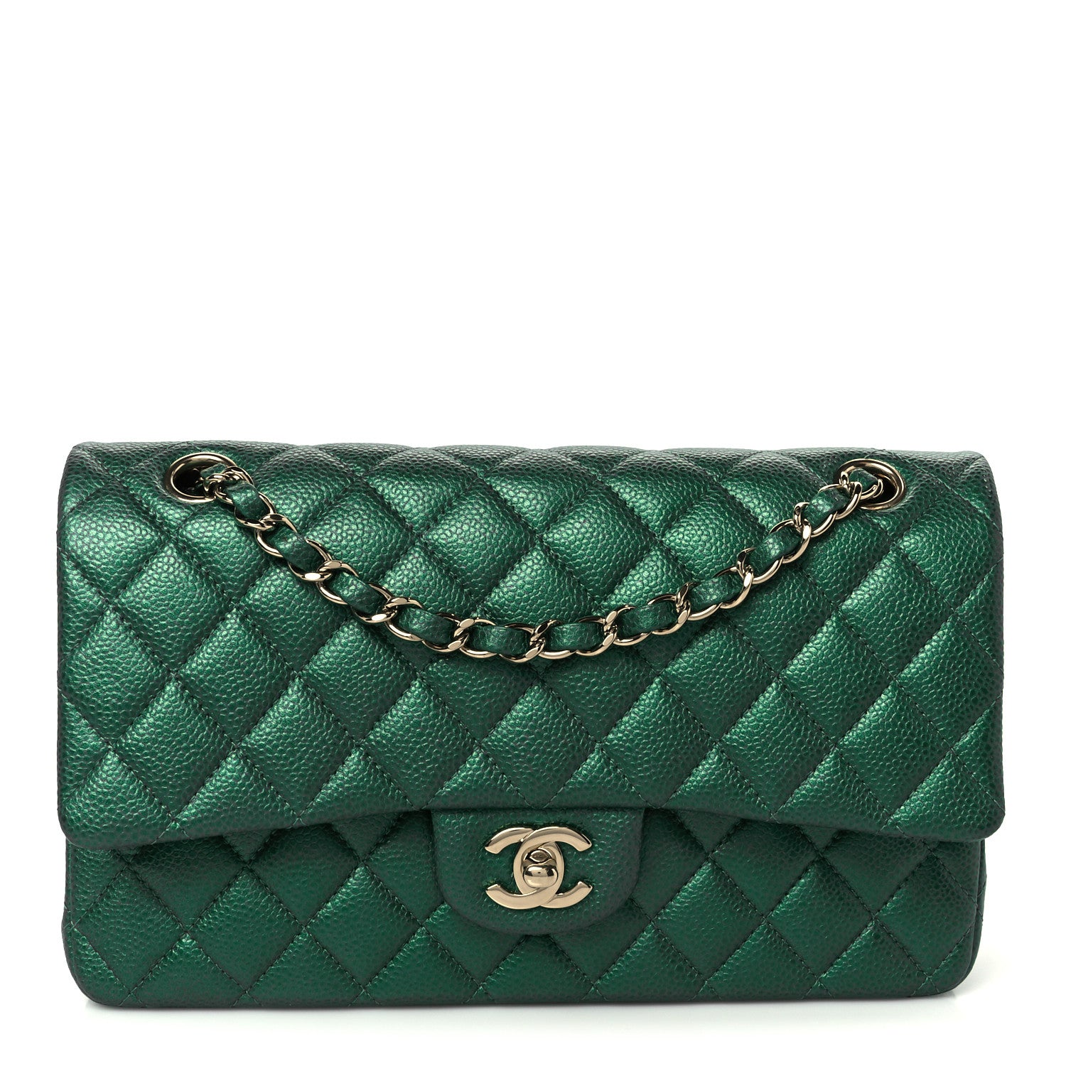 Chanel Metallic Caviar Quilted Medium Double Flap Green 1 of 11