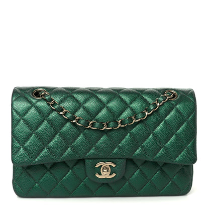Chanel Metallic Caviar Quilted Medium Double Flap Green 1 of 11