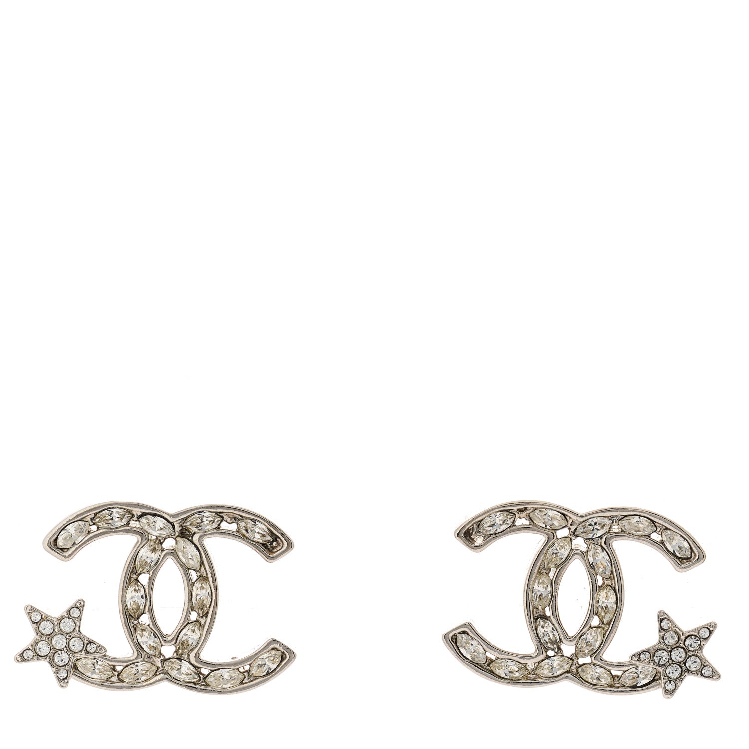 Chanel Crystal CC Starfall Earrings Silver 1 of 5