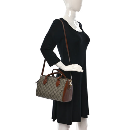 Gucci GG Supreme Monogram Cuoio Toscano Small Boston Beige Ebony Cuir 2 of 12