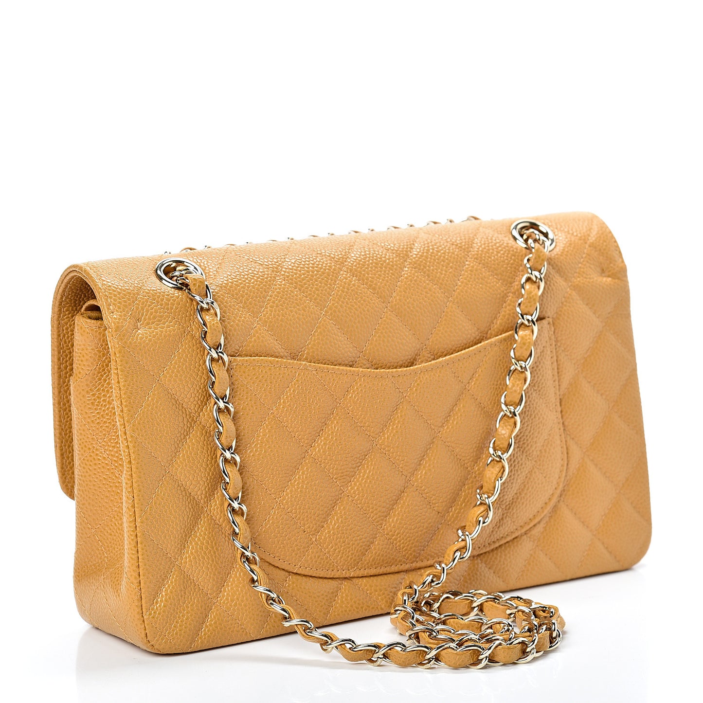 Caviar Quilted Medium Double Flap Yellow