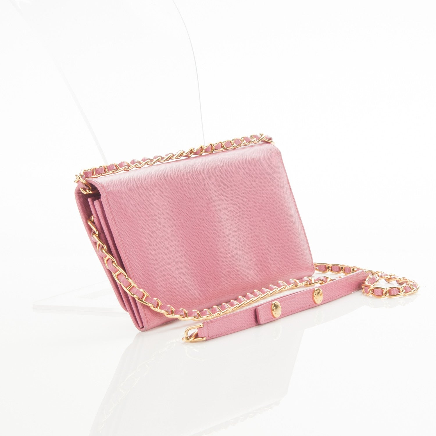Prada Saffiano Metal Oro Chain Wallet Begonia 3 of 6