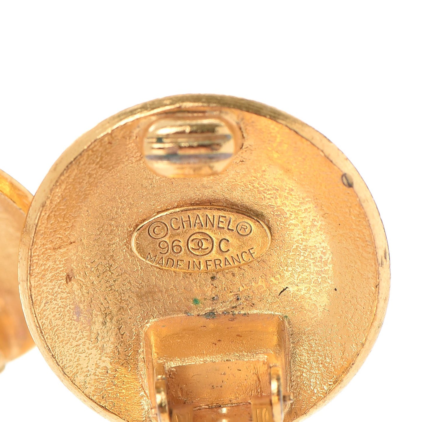 CC Button Clip On Earrings Gold