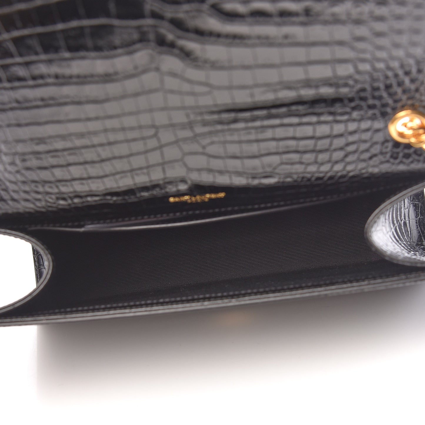 Calfskin Crocodile Embossed Medium Classic Monogram Kate Tassel Satchel Black