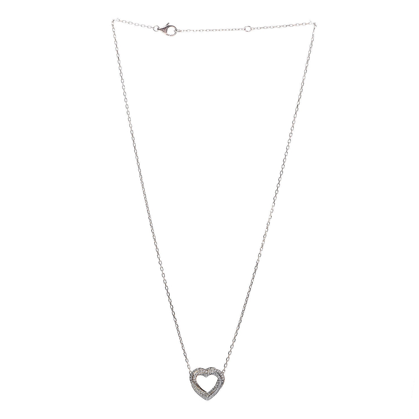 18K Pink Yellow White Gold Diamond Trinity Heart Paved Pendant Necklace