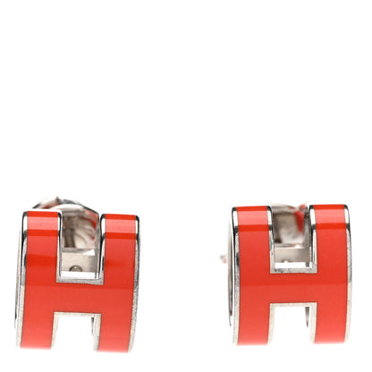 Hermes Palladium Lacquered Pop H Earrings Rouge Corail 1 of 5