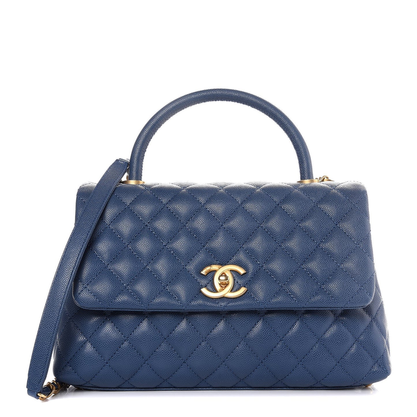 Caviar Quilted Small Coco Handle Flap Blue