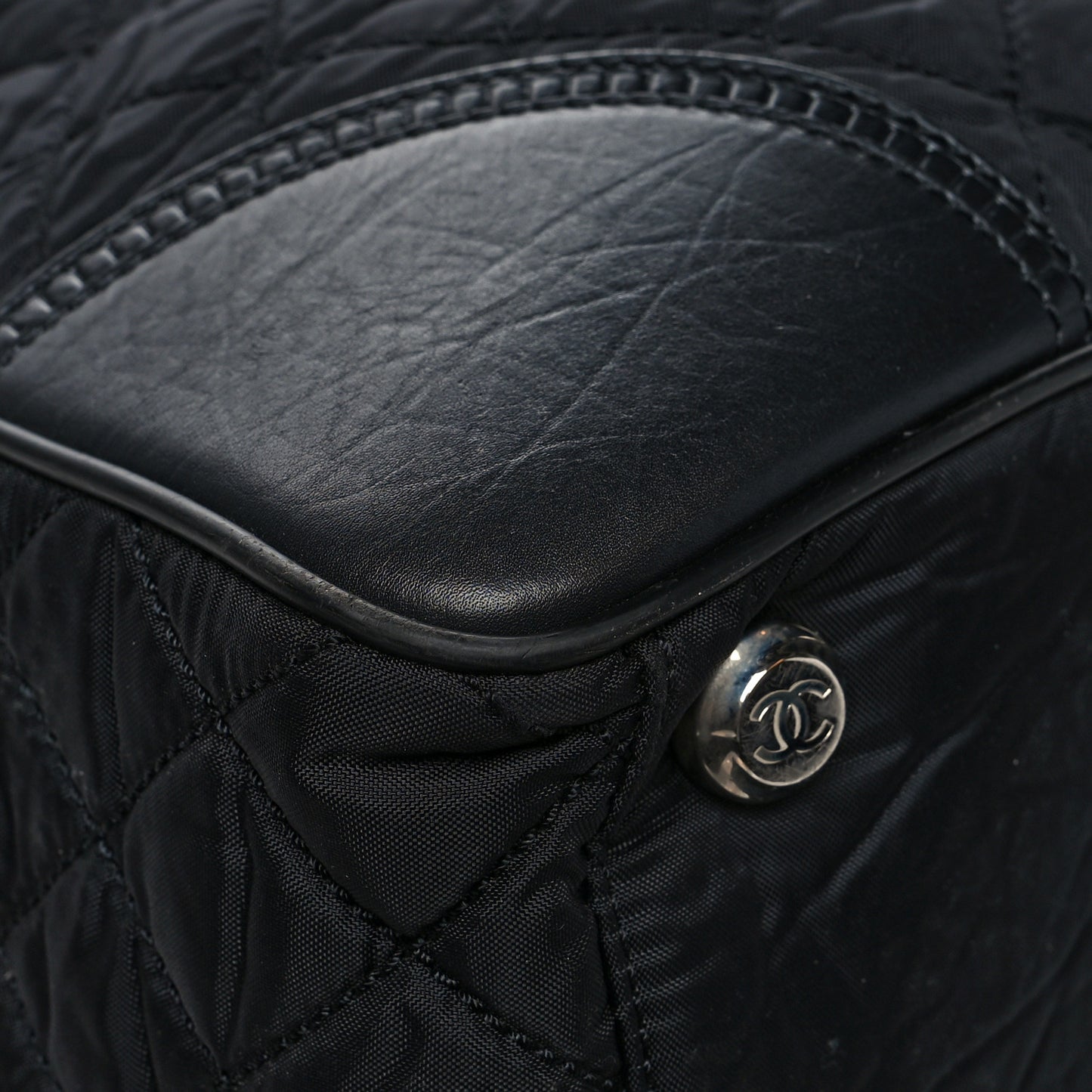 Nylon Quilted Calfskin Large CC Tote Bag Black