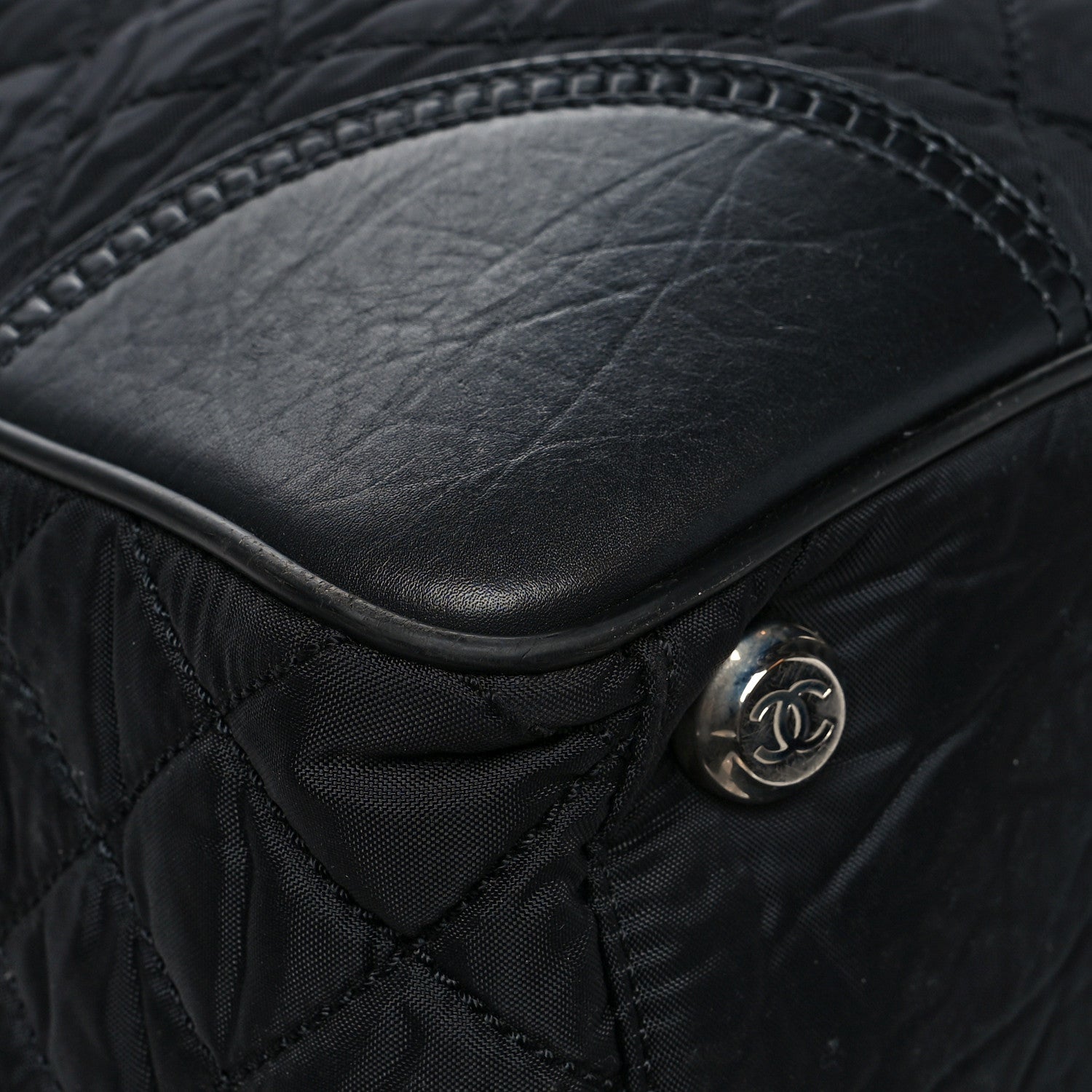 Chanel Nylon Quilted Calfskin Large CC Tote Bag Black 5 of 14