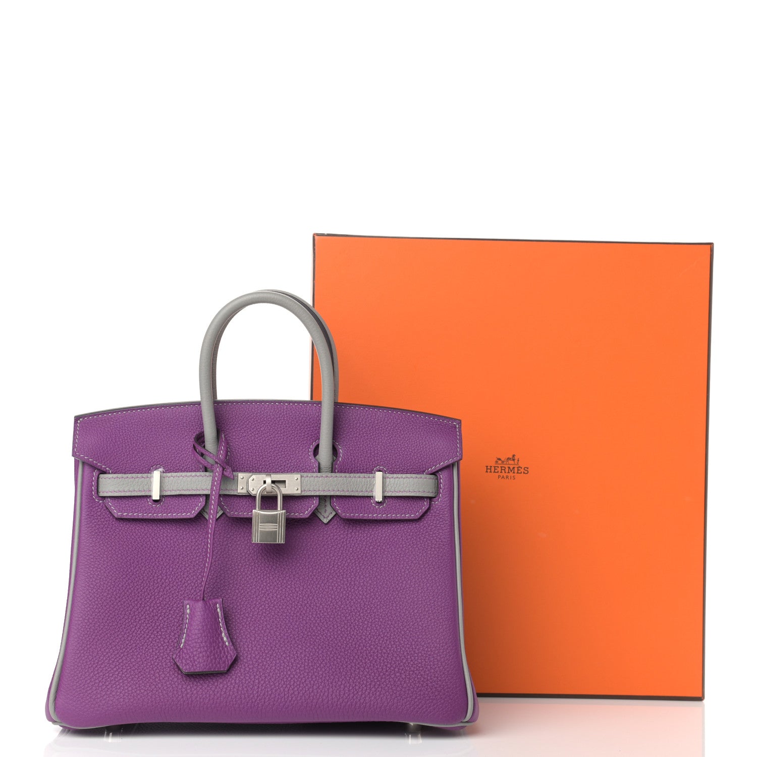 Hermes Togo Horseshoe Birkin 25 Anemone Gris Mouette 11 of 11